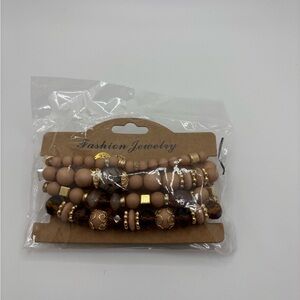 Beaded Bracelet Set in Brown and Gold